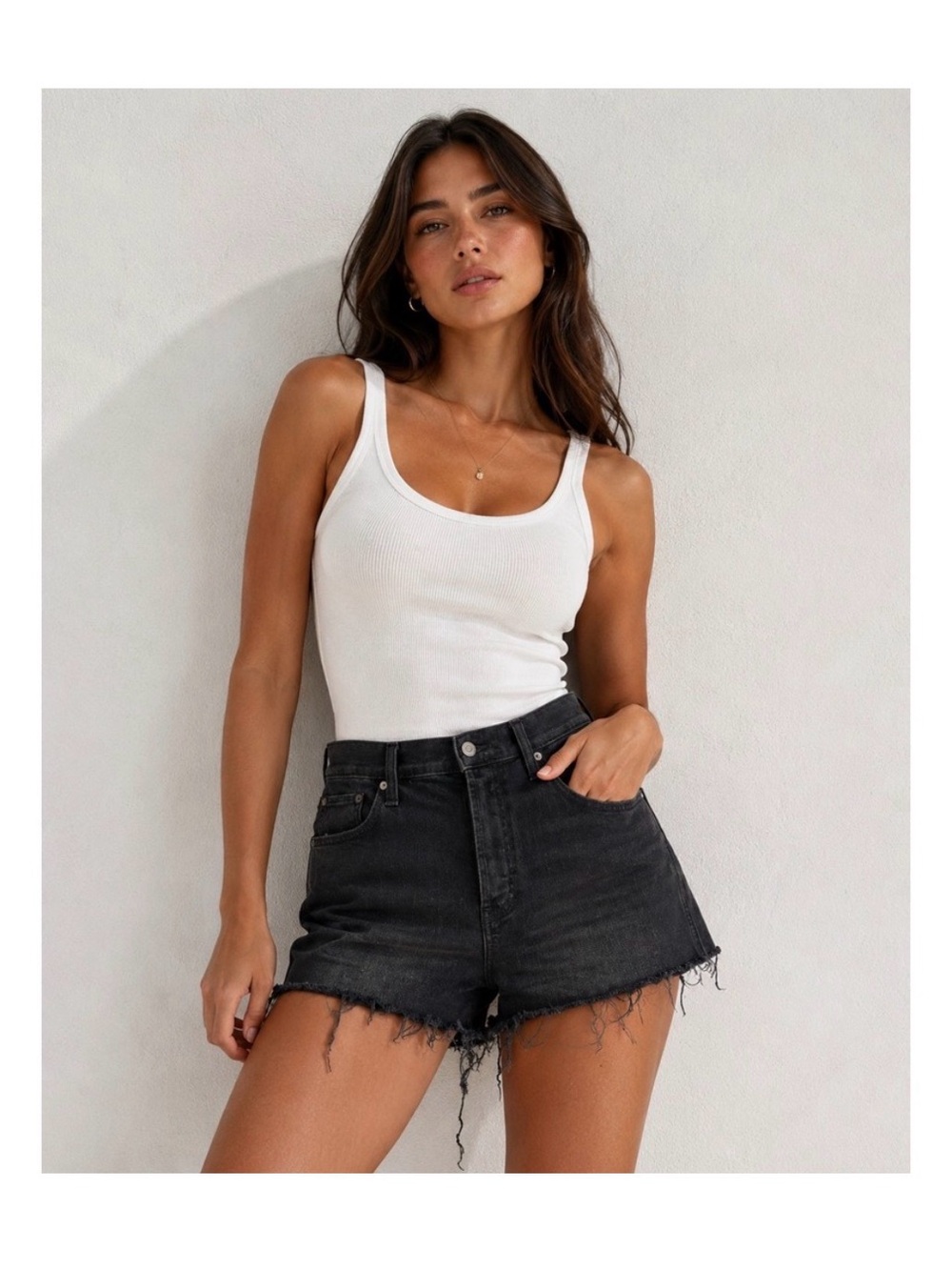 Gap Sky High Cheeky Short Black Denim Raw Hem Button Fly Womens 8R